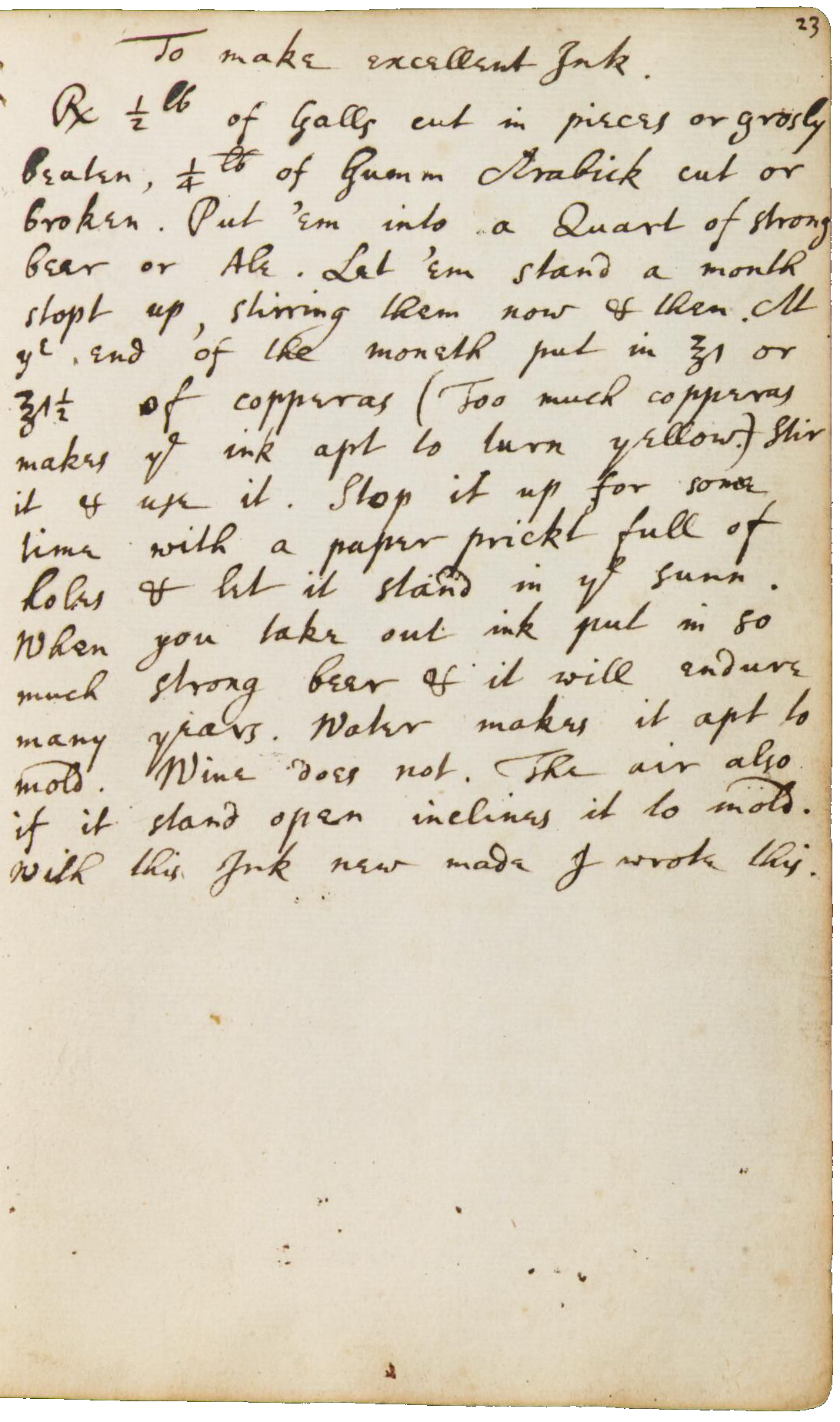 Newton's iron gall ink recipe
